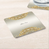 金ゴールド華美紙コースター スクエアペーパーコースター (アングル)