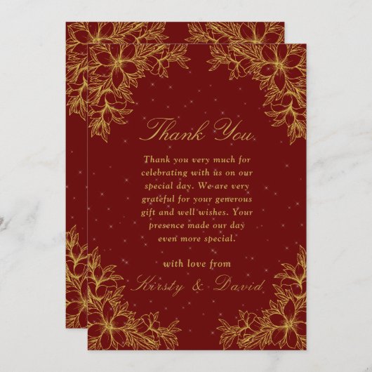 金ゴールド華美結婚フローラ サンキューカード (正面/裏面)