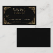 金ゴールド華美縁どブラックSweet 16誕生日RSVP エンクロージャーカード (正面/裏面)