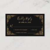 金ゴールド華美縁どブラックSweet 16誕生日RSVP エンクロージャーカード (正面)