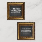 金ゴールド華美縁ど | 黒のテクスチャ スクエア名刺 (正面/裏面)