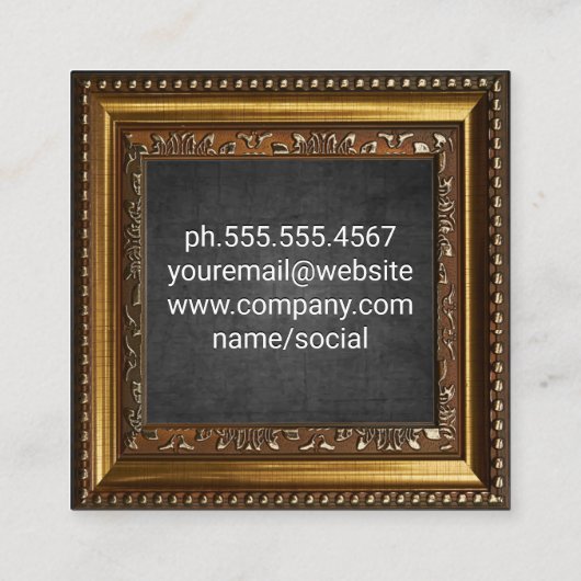 金ゴールド華美縁ど | 黒のテクスチャ スクエア名刺 (裏面)