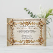 金ゴールド華美長方形ディモンド花シャイニー結婚ズ 招待状 (スタンド正面)