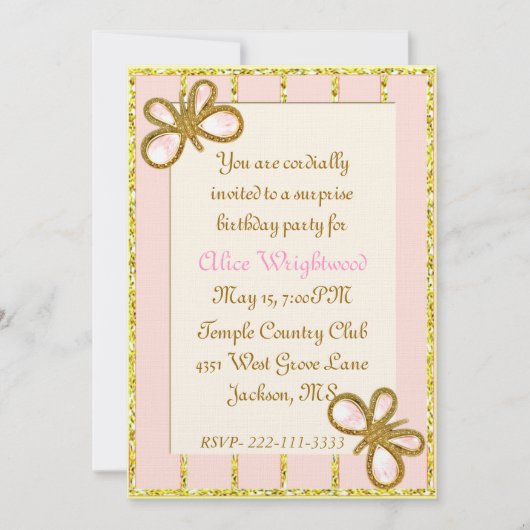金ゴールド華美·ピンクレディーズ誕生日招待状 招待状 (正面)