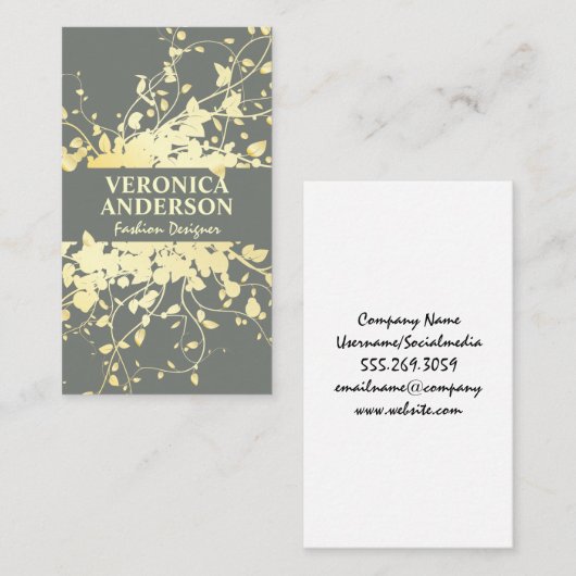 金ゴールド葉とつる植物 名刺 (正面/裏面)