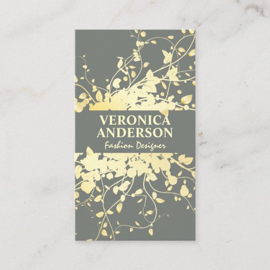 金ゴールド葉とつる植物 名刺 (正面)