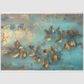 金ゴールド葉とターコイズ植物学ティッシュペーパー 薄葉紙 (正面)