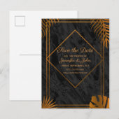 金ゴールド葉と幾何枠日付を保存 案内ポストカード (正面/裏面)