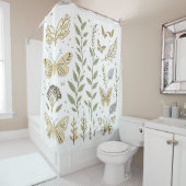 金ゴールド葉と蝶 シャワーカーテン (インサイチュ)