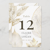 金ゴールド葉のテー結婚ブル番号カード (正面/裏面)