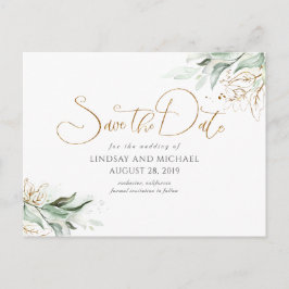 金ゴールド葉の緑の日を保存 ポストカード