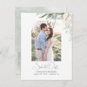 金ゴールド葉の緑の日付写真を保存 案内ポストカード (正面/裏面)