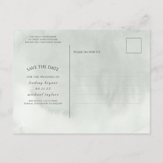 金ゴールド葉の緑の日付写真を保存 案内ポストカード (裏面)