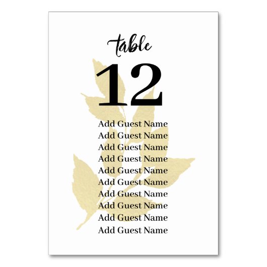 金ゴールド葉の表数座席表 テーブルナンバー (正面)