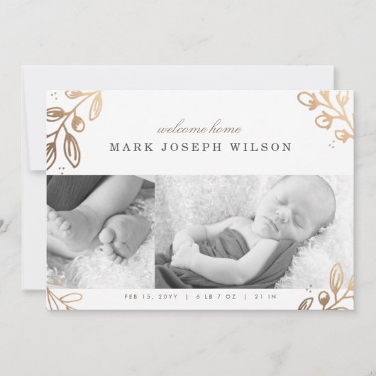 金ゴールド葉の誕生発表 案内状 (正面)