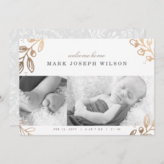 金ゴールド葉の誕生発表 案内状 (正面/裏面)