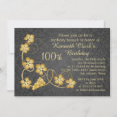 金ゴールド葉オンつる植物グ100誕生日 招待状 (正面)