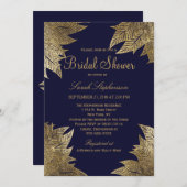 金ゴールド葉オンネイビーブルーブライダルシャワー招待状 招待状 (正面/裏面)