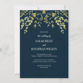 金ゴールド葉オンネイビー結婚式招待状 招待状 (正面)