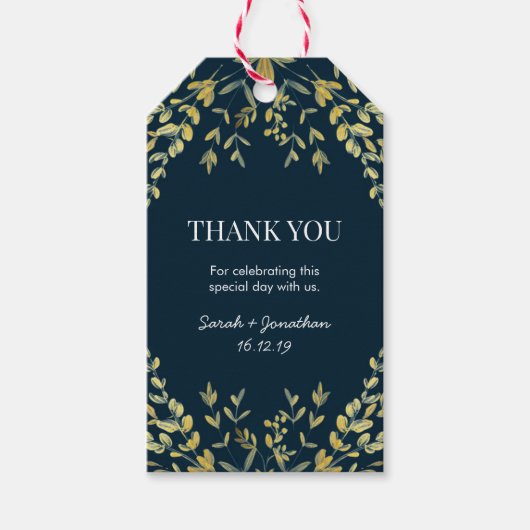 金ゴールド葉オンネ結婚イのラベル ギフトタグ (正面)