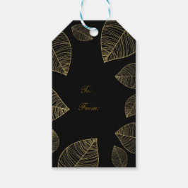 金ゴールド葉オンブラックエレガントウェディングパーティー ギフトタグ