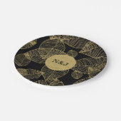 金ゴールド葉オンブラックエレガントウェディングパーティー ペーパープレート (アングル)