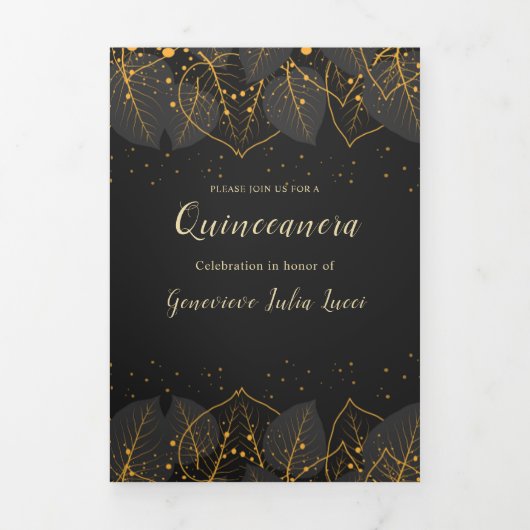 金ゴールド葉キンセアニェラパーティの招待状 三つ折り招待状 (カバー)