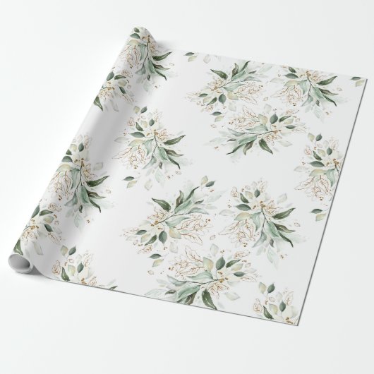 金ゴールド葉グリッターグリーンリーエレガントドリーミー ラッピングペーパー (アンロールド)