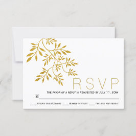 金ゴールド葉グリッターブランチモダンウェディングRSVP 出欠カード