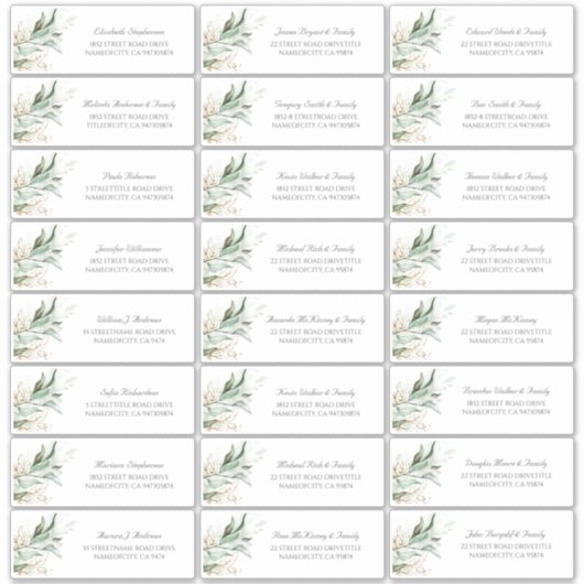 金ゴールド葉グリーゲスト名住所 シール (正面)