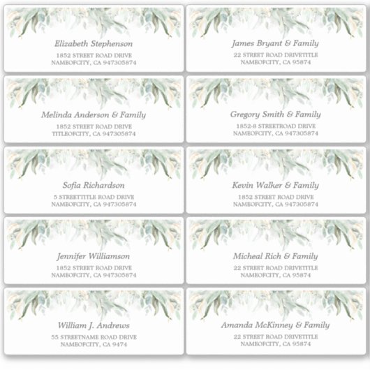 金ゴールド葉グリーゲスト名住所 シール (正面)