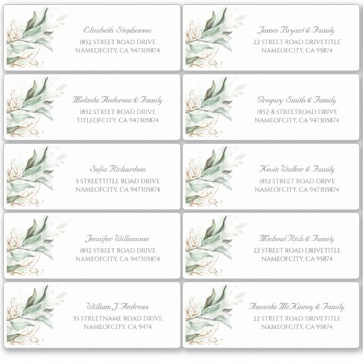 金ゴールド葉グリーゲスト名住所 シール (正面)