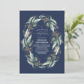 金ゴールド葉グリーネリーリースネイビーブルーバプテスマ 招待状 (スタンド正面)