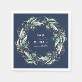金ゴールド葉スグリーナリーネイビーブルー結婚ズ スタンダードカクテルナプキン