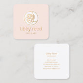 金ゴールド葉ストリオロゴスクエアピンク美しいスパ スクエア名刺 (正面/裏面)