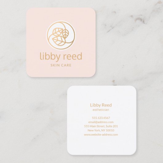 金ゴールド葉ストリオロゴスクエアピンク美しいスパ スクエア名刺 (正面/裏面)