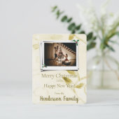 金ゴールド葉スフラットホリデーフォトカード シーズンカード (スタンド正面)