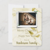 金ゴールド葉スフラットホリデーフォトカード シーズンカード (正面)