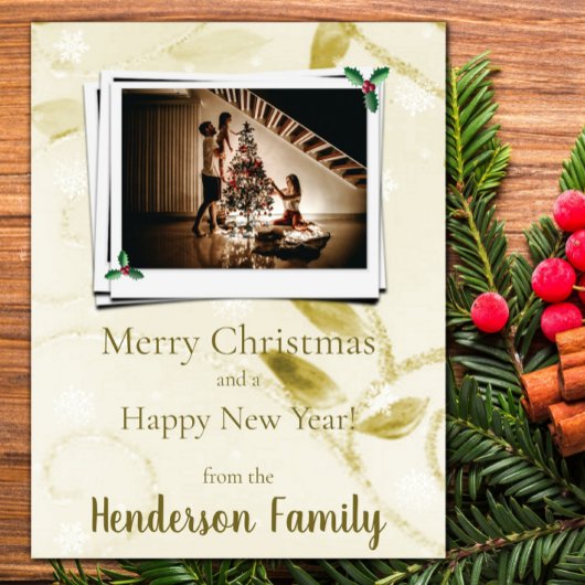 金ゴールド葉スフラットホリデーフォトカード シーズンカード