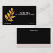 金ゴールド葉スフラワー&ルビーラインストーン 名刺 (正面/裏面)