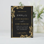 金ゴールド葉スフレーンモダンド黒結婚式招待状 招待状 (スタンド正面)