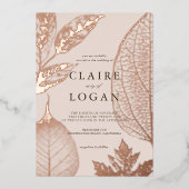 金ゴールド葉スペイ結婚ジ 箔招待状 (正面)