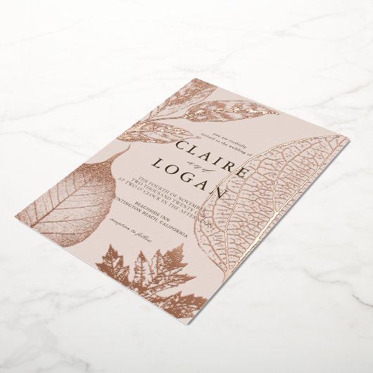 金ゴールド葉スペイ結婚ジ 箔招待状 (回転した状態)