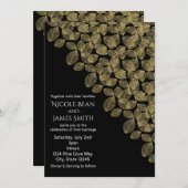 金ゴールド葉ズブラック秋エレガンス結婚ズ 招待状 (正面/裏面)