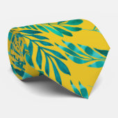 金ゴールド葉ティール(緑がかった色)の葉のパターン ネクタイ (ロール)