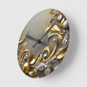 金ゴールド葉デザイン ラウンド壁時計 (傾斜)