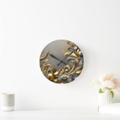 金ゴールド葉デザイン ラウンド壁時計 (ホーム)