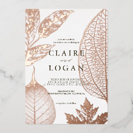 金ゴールド葉デリケ結婚ート 箔招待状