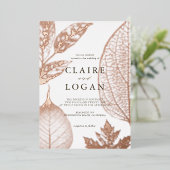 金ゴールド葉デリケ結婚ート 箔招待状 (立ち正面)