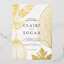 金ゴールド葉デリティブ結婚ル招待状